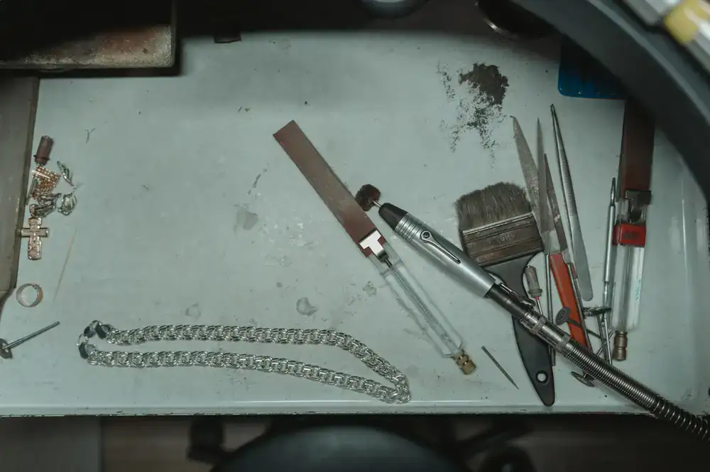 The jeweller's workbench and showroom at Filament Jewellery Studio